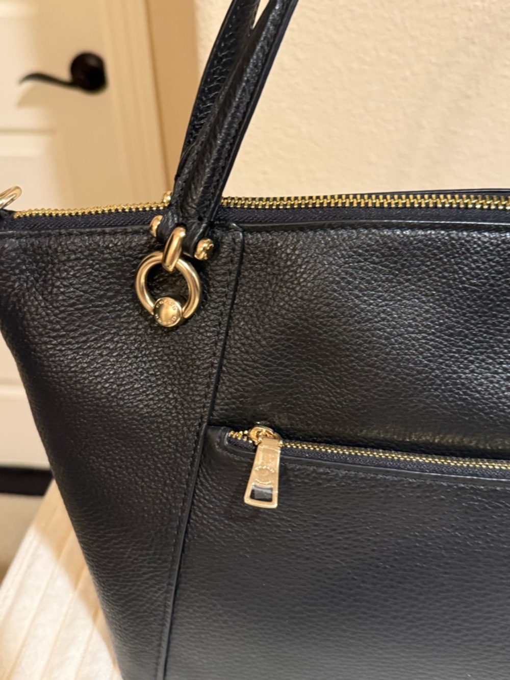 Coach Black Pebbled Leather Mini Kelsey Satchel Crossbody Bag Gold Tone Zip Top - Picture 4 of 16